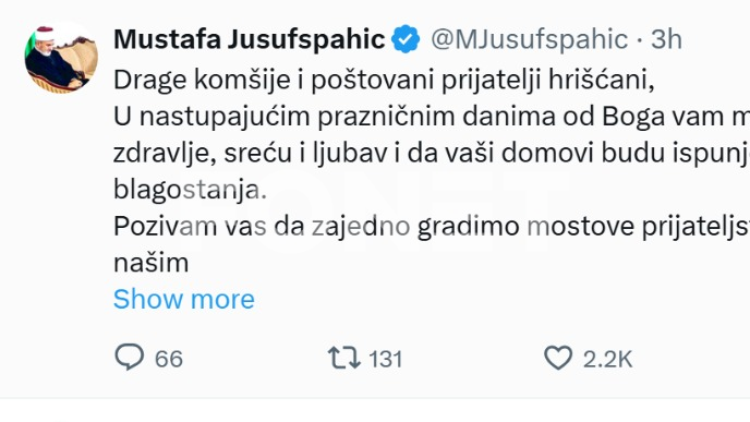 Čestitka muftije Jusufspahića