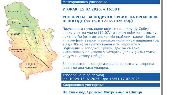 Pljuskovi od sutra uveče 
