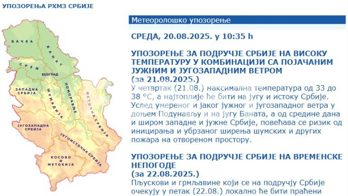 Upozorenje na vetar i nepogode