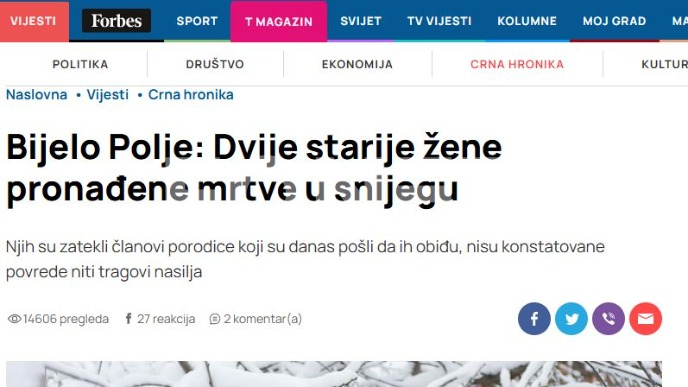 Dve žene nađene mrtve u snegu