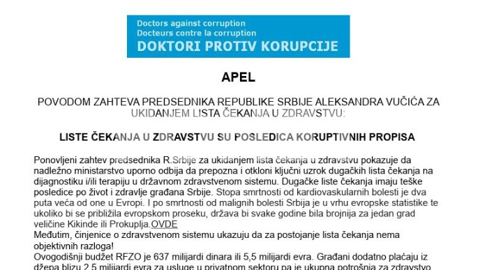 Problem zdravstva je korupcija 